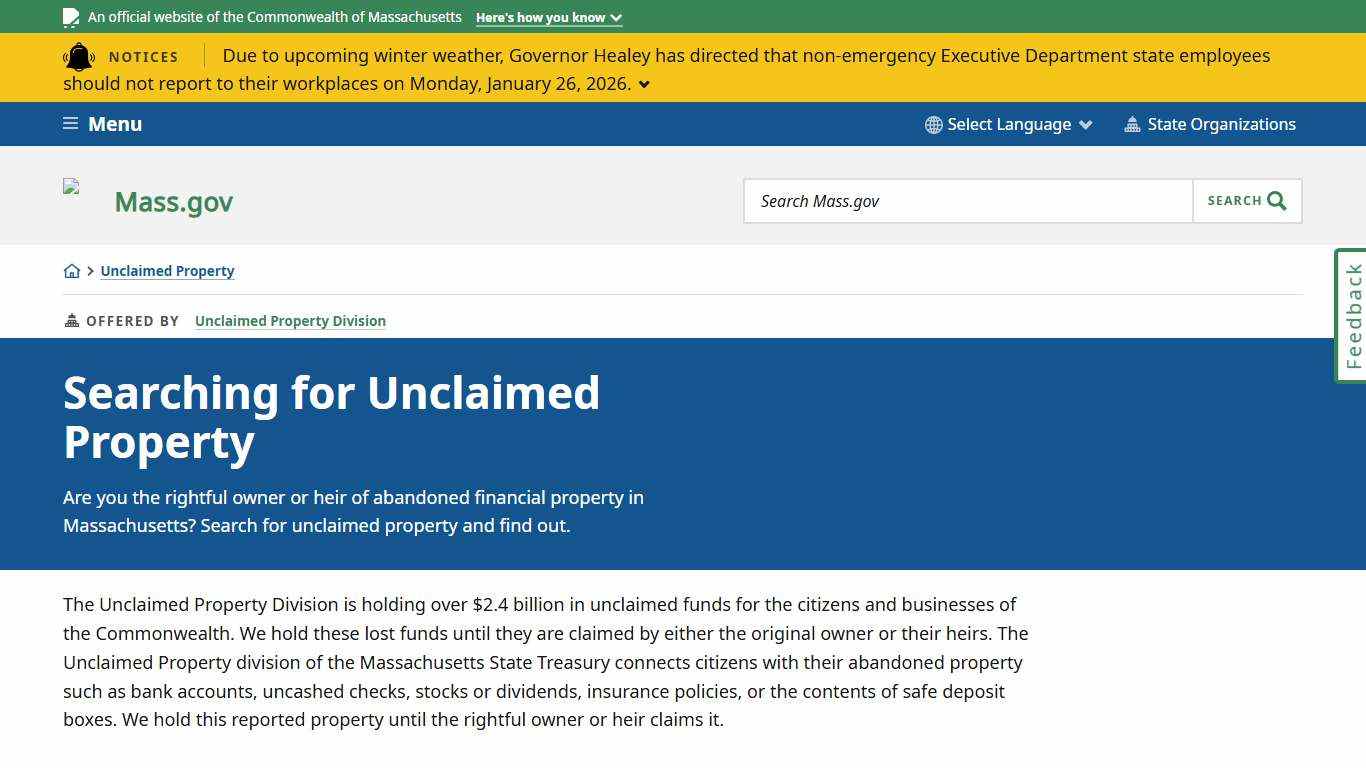 Searching for Unclaimed Property Mass.gov